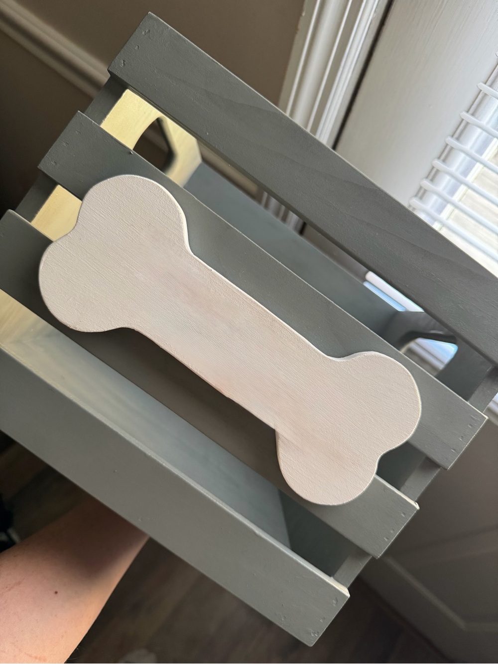 Handmade Wooden Pet Bone Accent Crate - Gray and White - For Dogs